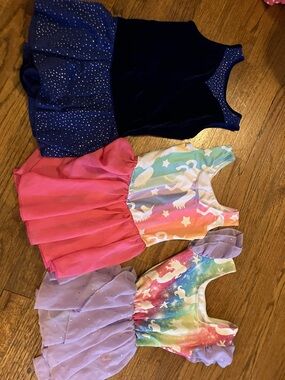 Girls Sparkle Dance Dresses - Navy, Pink, Lavender & Rainbow Unicorn